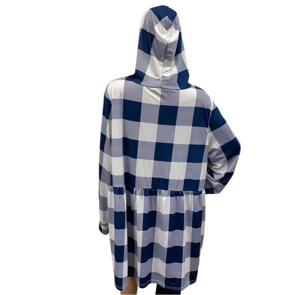 UDEAR Navy & White Buffalo Check Empire-Waist V-Neck Hooded Tunic Women size XXL - Picture 2 of 7
